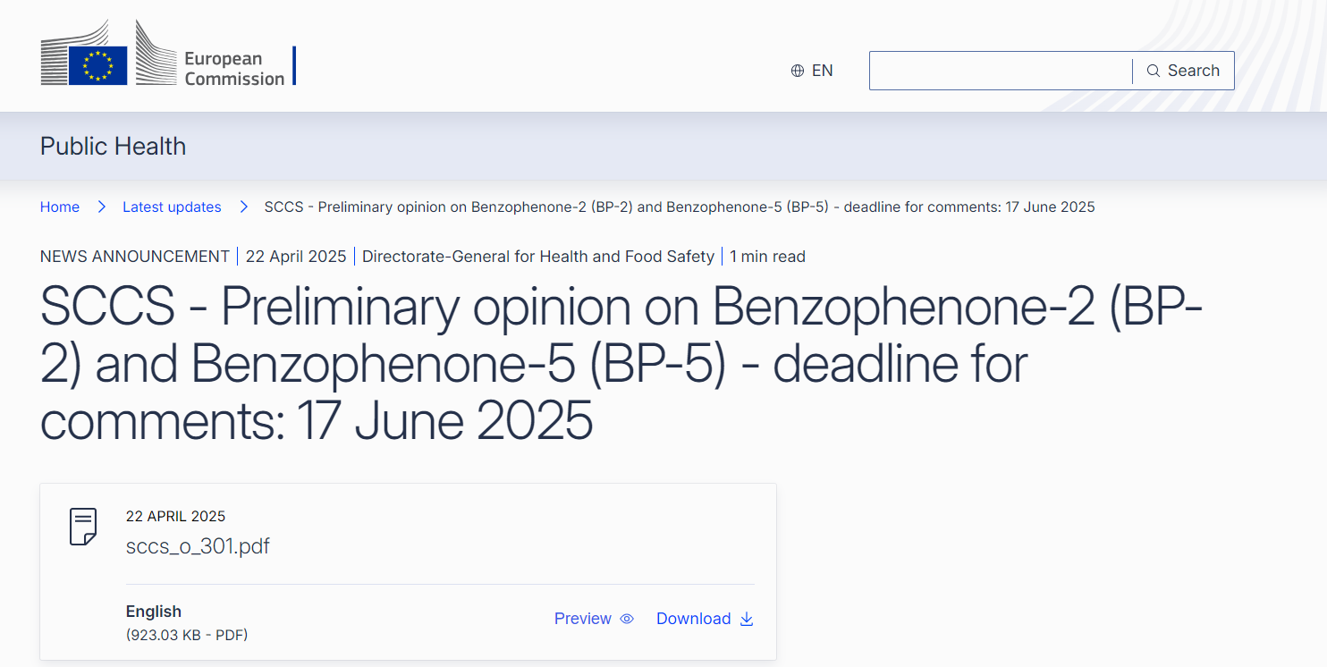 欧盟,SCCS,二苯酮-2,二苯酮-5