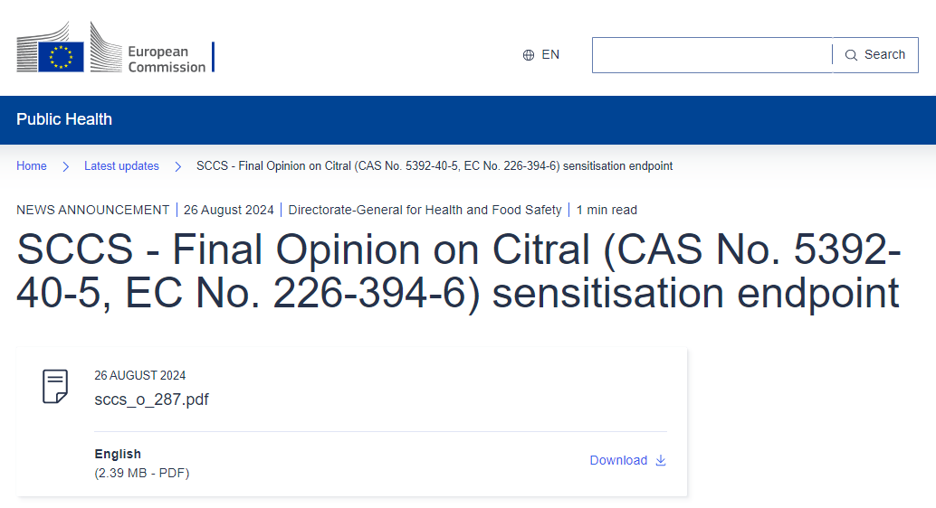 SCCS,Issued,Final,Opinion,Citral,CAS