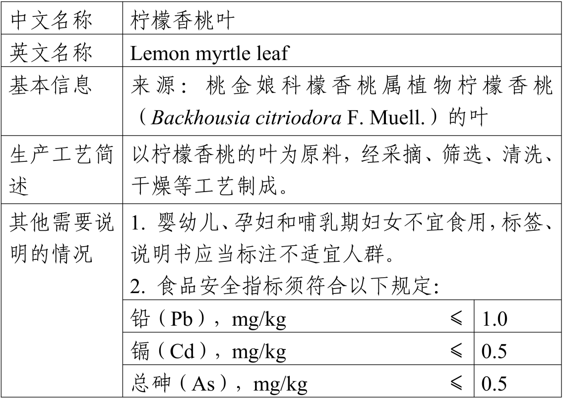 柠檬香桃,新食品原料,征求意见